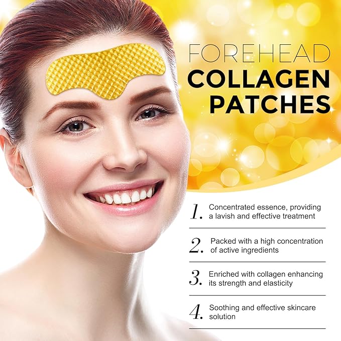 24K Gold Forehead Patches, 20 Minute Wrinkle Smoothing Patches with Dual Collagen & Hyaluronic Acid, Anti Aging Face Patches for Visible Results, Luxury Skin Care Treatment for Fine Lines (12 Pcs)