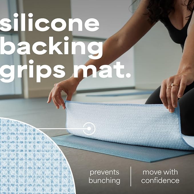 S&T INC. Aura Yoga Mat Towel with Non-Slip Grip, Enhanced Silicone Grip, Soft and Absorbent for Gym, Pilates, and Hot Yoga Mat, 24 inches x 72 inches, 340GSM, Blue