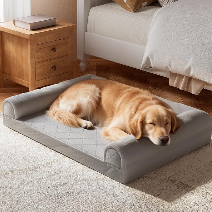 Simple Trending Orthopedic Large Dog Bed, Waterproof Pet Bed, 36x27 Inch | Waterproof Dog Sofa for Dogs Relax, Supportive Egg Crate Foam Dog Couch with Sides, Removable Cover, Non-Slip Bottom, Grey