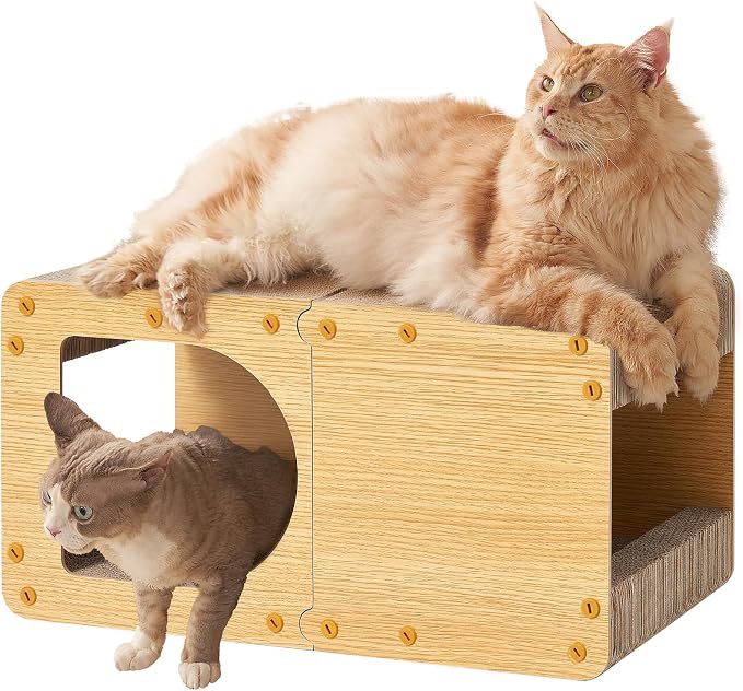 EHEYCIGA Cardboard Cat Scratcher House, 23-Inch Cat Scratch pad, Brown | Cat Scratching Board for Indoor Cats, High-density Corrugated Paper, Multi-function, Anti-scratch, Easy Install, Extra Large