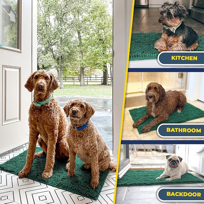 Muddy Mat® | Super Water Absorbent Door Mat Indoor, Microfiber Quick Dry Chenille Entryway Rug, Slip Resistant Front Door Mat, Indoor Mats for Entryway, Machine Washable Pet Rug, Dark Green 28"x18"