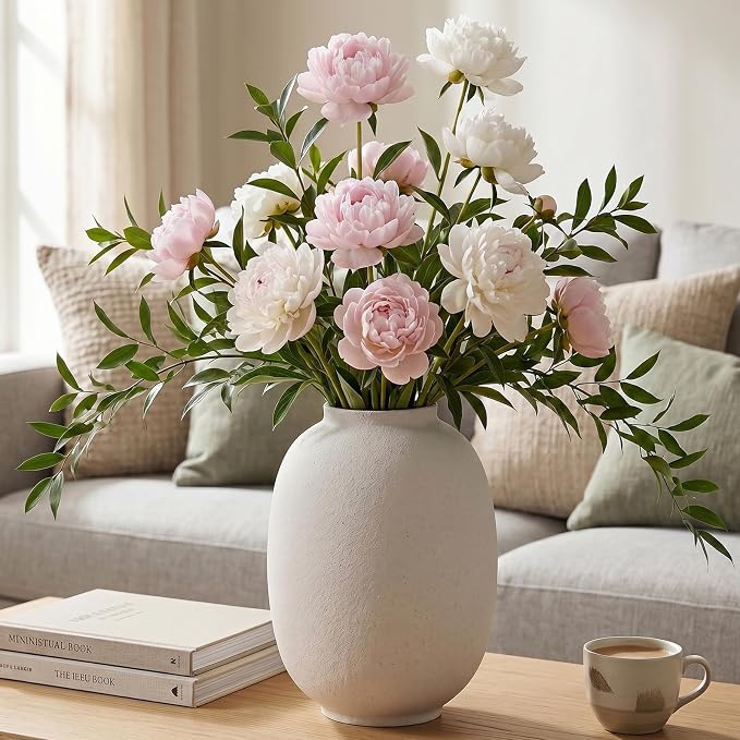 Large White Ceramic Vase, 9.9in Round Tall Flowers Vase for Centerpieces | Waterproof White Pottery Vase for Home Decor, Farmhouse Living Decor