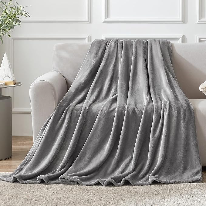 Hansleep King Grey Fleece Blanket, Soft Flannel Bed Blanket | Fuzzy Cozy Blanket 90x108 Inches, Multi-use for Bed, Sofa, Couch, Travel, Camping, All Season Warm Lightweight Cover