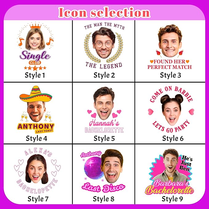 Easycosy Custom Temporary Tattoos with Photos, Personalized Funny Face Temporary Tattoos for Bachelorette Party Decorations, set of 15