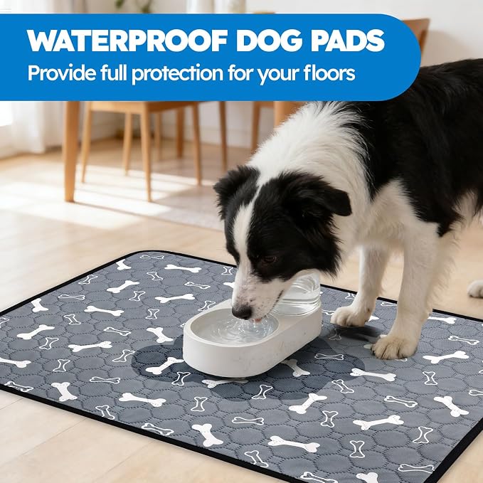 Washable Pee Pads for Dogs, Absorbent Reusable Puppy Training Pads, Leakproof, Non-Slip, Waterproof Cat Doggie Pad Pet Potty Mat for Indoor&Outdoor, Whelping, Playpen, Crate, Gray 20"x28"