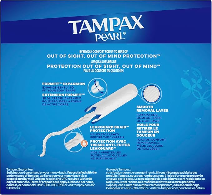 Tampax Pearl Tampons Trio Pack, Super/Super Plus/Ultra Absorbency with BPA-Free Plastic Applicator and LeakGuard Braid, Unscented, Blue, 34 Count (Pack of 2)