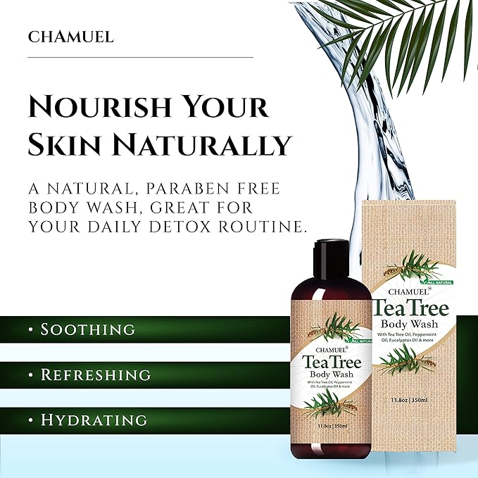 Chamuel Tea Tree Body Wash - Made With Natural Ingredients To Fights Itchy Skin, Body Odor, Athlete's Foot, Jock Itch & Toenails Issues - Organic Scented - Men & Women (11.8oz) 2-Pack
