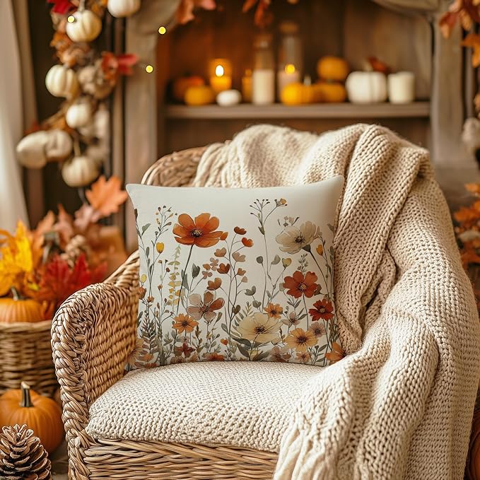 AACORS Fall Pillow Cover 16x16 Inch Floral Decoration Pillow Case Autumn Seasonal Decor for Home Sofa Couch AA730-16