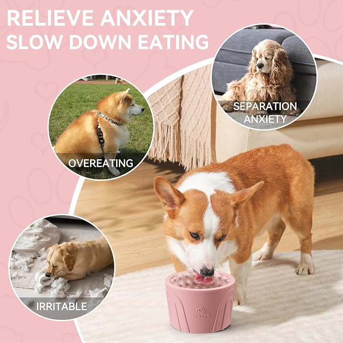 Dog Slow Feeder Lick Bowl, Anxiety Relief Dog Licking Mat Treat Dispenser, Non-Slip Anti-Choking Slow Eating Lick Bowl for Small Medium and Large Breed Dogs, BPA Free Silicone