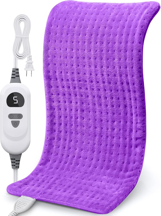 NOWWISH Heating Pad for Back, Period Cramps, Neck, Shoulder, Knee, 12x24 Inches Electric Throw with 6 Heat Settings, Timer and Auto Shut Off, Machine Washable, Birthday Gifts for Women, Purple