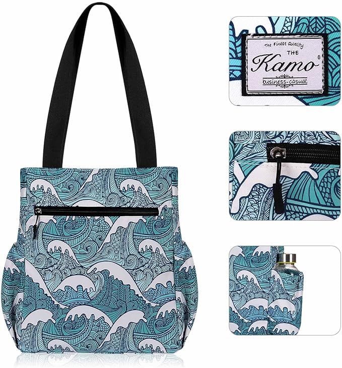 KAMO Floral Tote Bag - Waterproof Lightweight Handbags Travel Shoulder Bag for Hiking Yoga Gym Swimming Travel Beach