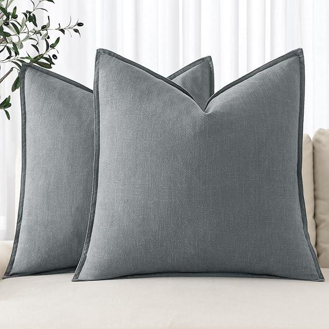 MIULEE Decorative Linen Euro Sham Pillow Covers 24x24 Gray | Boho Farmhouse Neutral Couch Throw Pillows for Bed, Pack of 2 Accent Modern Pillowcases, Sofa Livingroom Home Decor