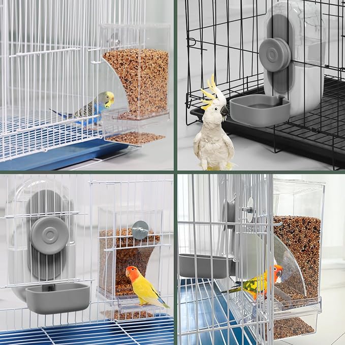 Lemtrflo No Mess Bird Feeder Water Dispenser, Parrot Cage Automatic Feeders | Automatic Feeding & Hydration, Parakeet Cage Accessories for Parrots, Cockatiels, Finches, Lovebirds & Budgies