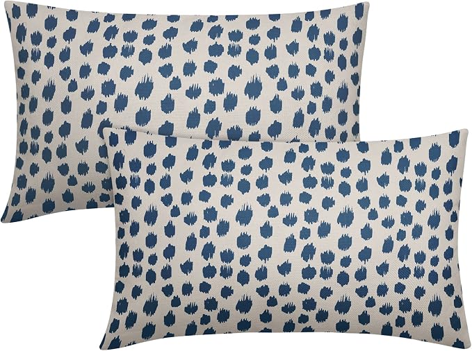Light Blue Cream Pillow Covers 12x20 Set of 2 Boho Design Polka Dot Throw Pillows Modern Brush Strokes Print Decorative Outdoor Pillowcase Lumbar Cushion Cover Linen Pillow Case for Sofa Couch Bed