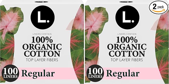 L. Ultra Thin Liners for Women, Regular Coverage, Organic Cotton Top Layer, Unscented Pantiliners,100 Count (Pack of 2)