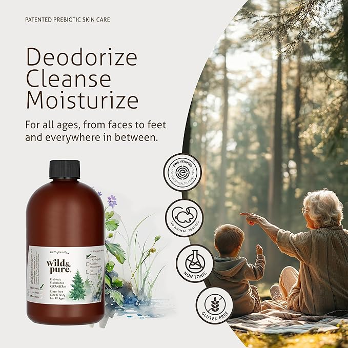 Wild & Pure EWG Verified Natural Body Wash Refill (18oz) for Foamers/Spray | Cleanser, Deodorizer, Moisturizer | Face, Hands, Body | pH-Balanced, Microbiome-Friendly, Plant-Based | Refillable Skincare