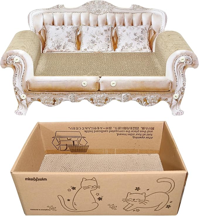 miwoowim Royal Cat Scratcher Sofa & Box, Durable Cardboard Furniture Guard | Luxury 2PCS Set, 23" Unique Couch & 17.3" Cute Box with Scratch Corrugated Pad, Modern Large Lounger for Indoor Cats