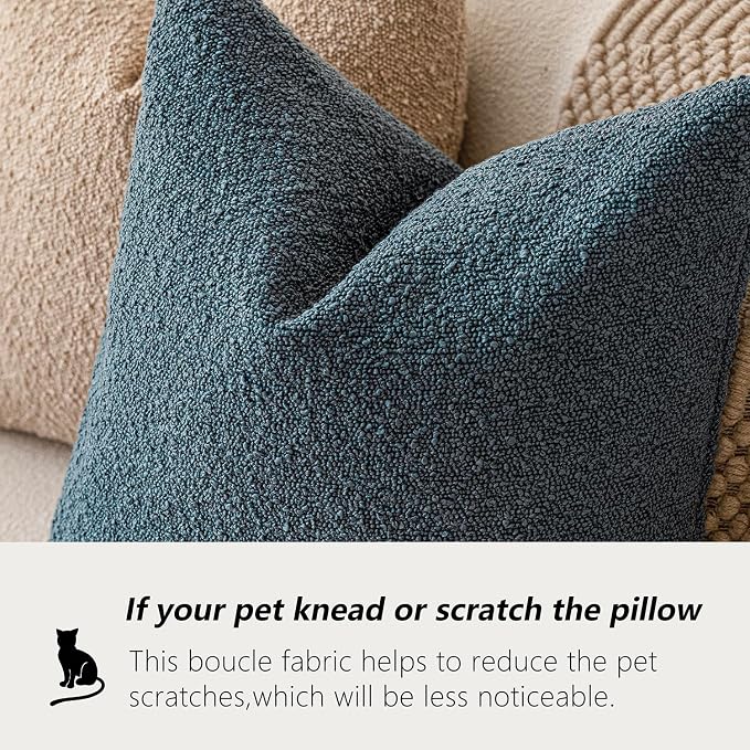 Foindtower Set of 2, Decorative Textured Boucle Throw Pillow Covers Accent Solid Pillow Cases Neutral Soft Cozy Couch Cushion Case for Chair Sofa Bedroom Living Room Home Decor 16 x 16 Inch Blue