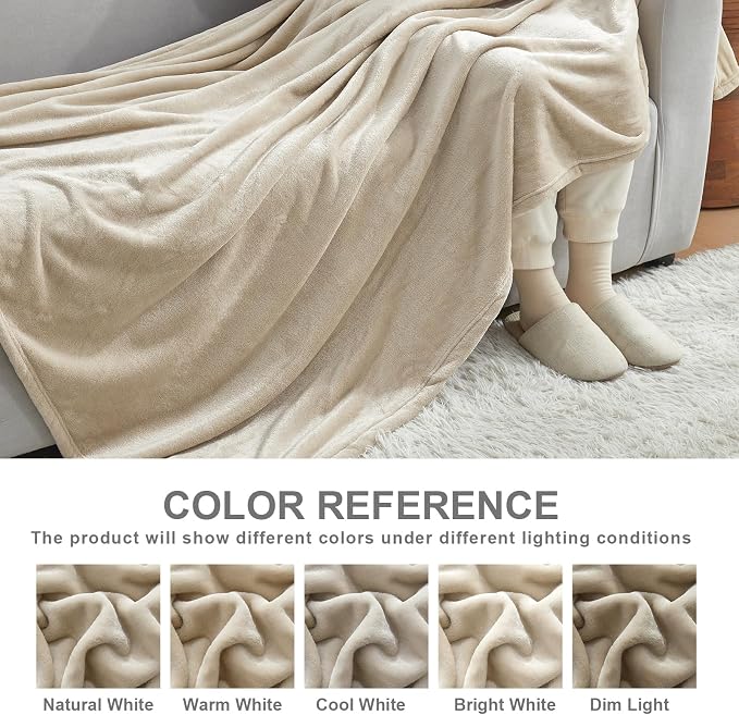 Hansleep Throw XL Taupe Fleece Blanket, Soft Flannel Bed Blanket | Fuzzy Cozy Blanket 50x70 Inches, Multi-use for Bed, Sofa, Couch, Travel, Camping, All Season Warm Lightweight Cover