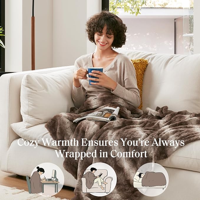 Madison Park Zuri Faux Fur Reversible Throw Blanket, 50 x 60 in, Brown | Soft Plush, Luxury, Animal Stripes, Mink Reverse, Modern, All Season, for Bed Sofa Couch, OEKO-TEX Certified