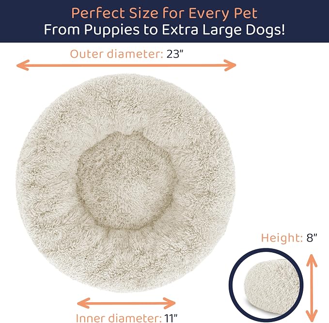 Donut Dog Bed - Premium Comfort for Anxiety Relief - Fluffy & Calming Design with Ultra-Plush Support | Cozy Round Dog Bed with Super Soft Circle Style (Cream, Small)