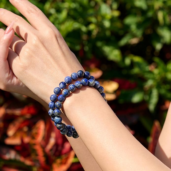 Bivei Natural Gemstone Semi Precious Healing Crystals Handmade Stretchy Round Beads Bracelet,Stocking Stuffers for Women Enhance Positive Energy