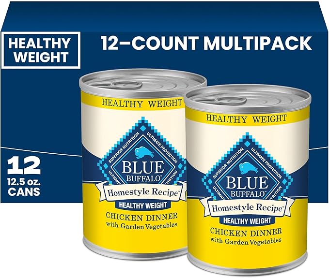 Blue Buffalo Chicken Dinner with Garden Vegetables Homestyle Recipe Healthy Weight Adult Wet Dog Food, 12.5 oz., Case of 12 | Healthy Weight Formula, Beef Dinner with Garden Vegetables, No Chicken By-Product, Corn, Wheat, or Soy