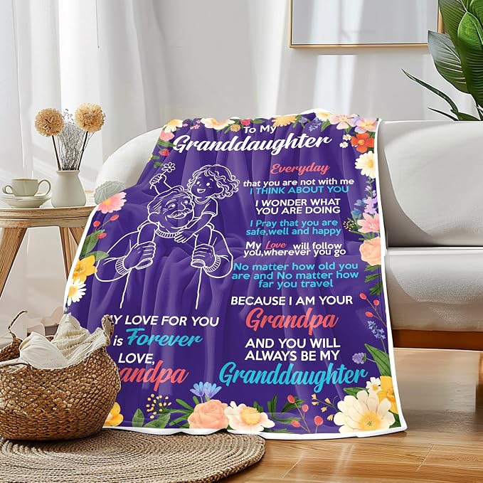 UFOORO Granddaughter Gifts from Grandpa, to My Granddaughter Throw Blanket, Warm Flannel Blanket, Ideal for Birthday Christmas Valentines Mothers Day Graduation and Daily Use 55" X 70"