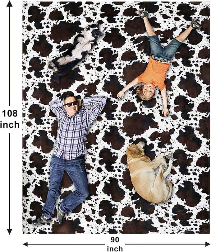 Bnuitland Brown Cow Print Blanket, Large Size 108x90 Inches, 300 GSM Double Sided Lightweight Fuzzy Decor, Super Soft Cozy Gift Flannel Fleece Blanket for Bed/Sofa/Couch/Outdoor