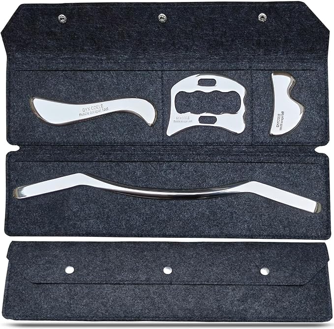 Muscle Scraper Tool Set, Stainless Steel IASTM Soft Tissue Scraping Massage Tools for Physical Therapy,Fascial Release, Scar Tissue Massage, 4 Piece