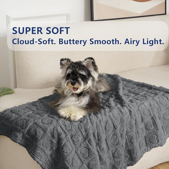 gogobunny Large Pet Blanket for Dogs Cats, Ultra Soft 300GSM Coral Fleece Washable Furniture Protector for Couch Bed Car Seat, Calming Crate Mat Blanket for Large Breeds, Grey, 40x50IN