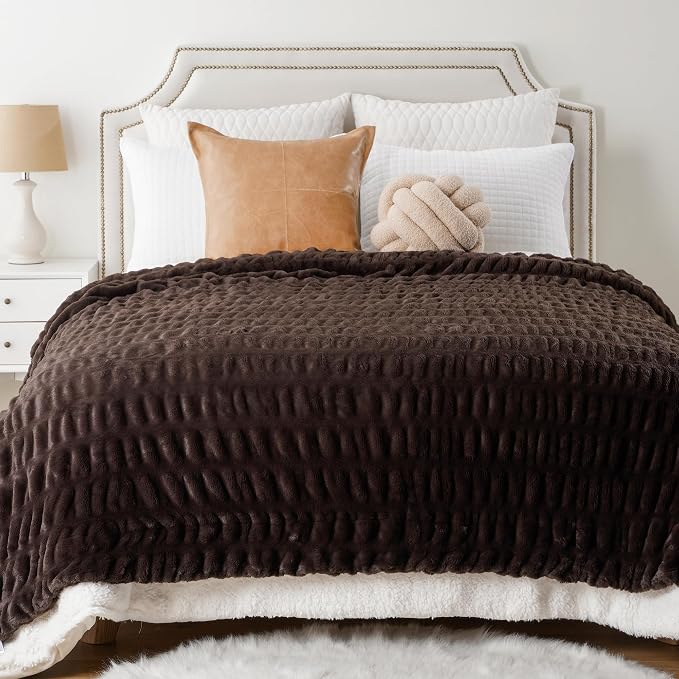 BATTILO Dark Brown Faux Fur Throw Blanket for Couch, 50"x60", Double Side