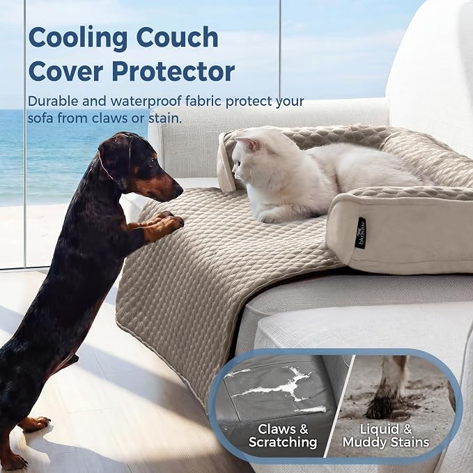 Large Dog Cooling Bed for Sofa, 41x37 Inch Pets Couch Cover Mat | Waterproof & Easy Clean & Non-Slip Bottom & Non-Gel, Washable Dogs Summer Couch Pad For Indoor & Outdoor, Taupe