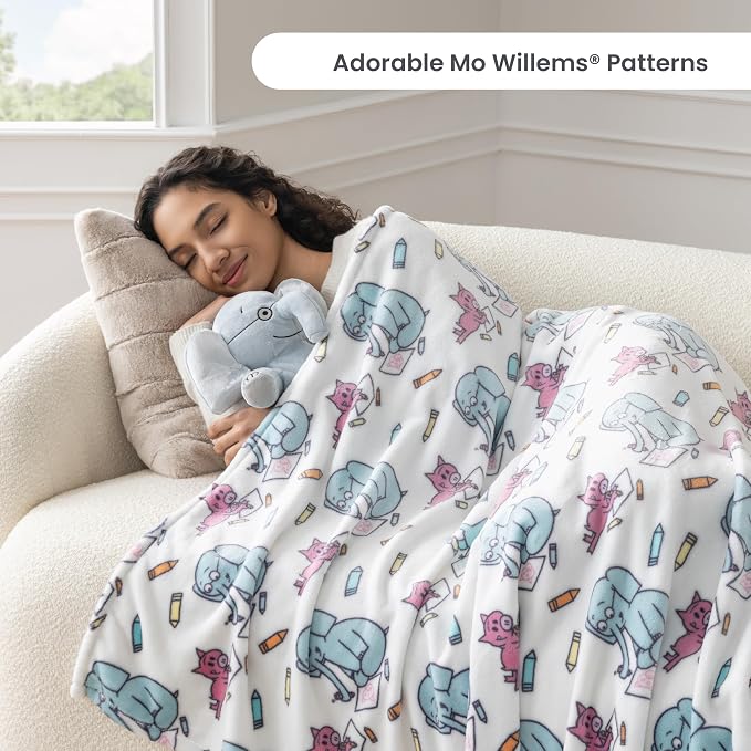 Berkshire Mo Willems® VelvetLoft® Throw Blanket - Super Soft Plush Elephant & Piggie Character Design - Cozy Home Decor, Elephant_Piggie Coloring Dreams, 50 in x 70 in(Official Mo Willems® Product)