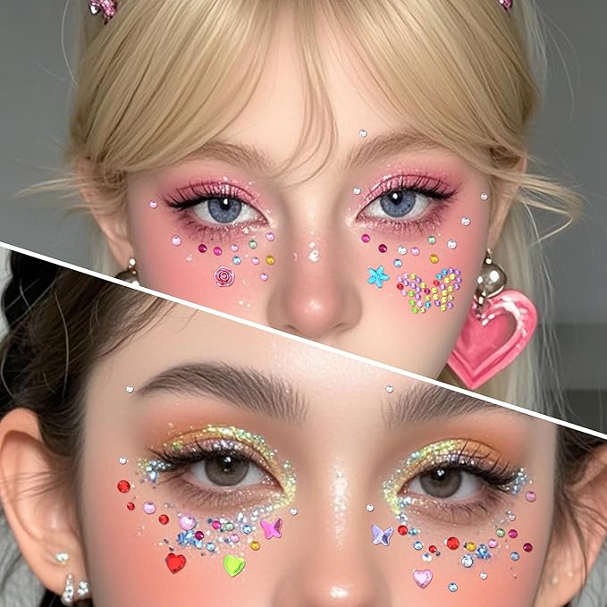 SAOROPEB 5 Sheets Face Gems Face Jewels Stickers, Self Adhesive Eye Body Face Nail Crystal Rhinestones Rainbow for Women Festival Accessory and Nail Art Decorations