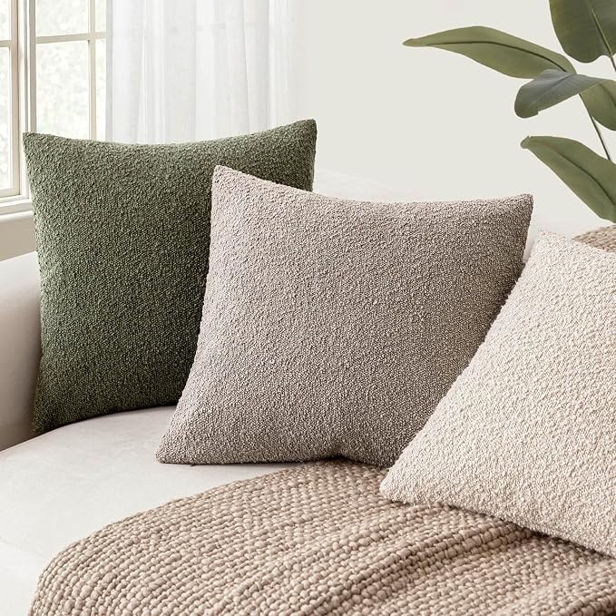 Foindtower Pack of 2 Textured Boucle Throw Pillow Covers Accent Solid Pillow Cases Cozy Soft Decorative Couch Cushion Case for Chair Sofa Bedroom Living Room Home Decor 20x20 Inch Light Taupe