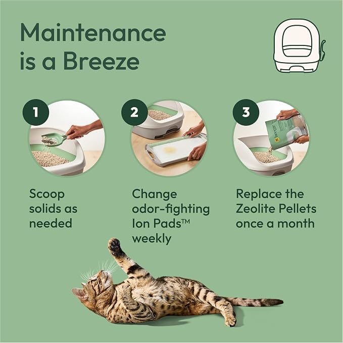 Purina Tidy Cats Breeze Covered Cat Litter Box System Kit | Hooded litter box with scoop, plus Zeolite pellets and cat litter pads, easy-to-use kit for odor control