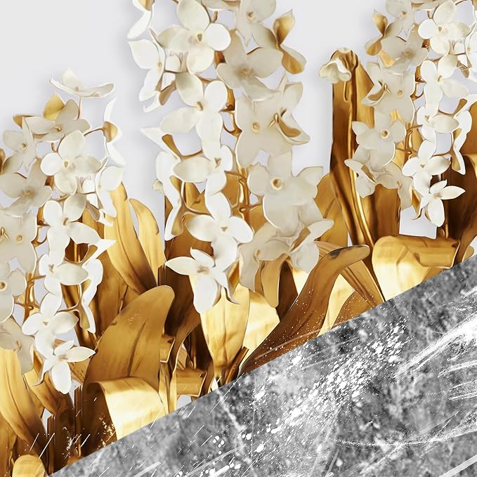 Framed Modern Luxury Gold Wall Art, Set of 3 Piece Contemporary Paintings Artwork for Walls, Golden Leaf Prints with Gold Frame, Pictures for Living Room, Hallway, Bedroom, Office Wall Decor 16x24 Inch