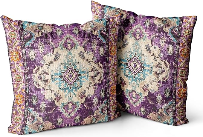 Snycler Boho Throw Pillow Covers 20x20 inch Set of 2 Boho Rug Carpet Double Sided Pattern Cotton Soft Pillow Case Cushion Cover Pillowcase for Couch Sofa Bed Decorative (Purple)