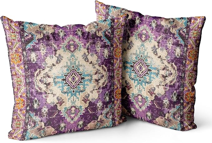 Snycler Boho Throw Pillow Covers 24x24 inch Set of 2 Boho Rug Carpet Double Sided Pattern Cotton Soft Pillow Case Cushion Cover Pillowcase for Couch Sofa Bed Decorative (Purple)