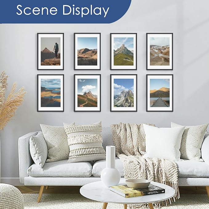 12x17 Picture Frame Set of 6, Wall Mount Display, Black | Display Pictures 10x14 with Mat or 12x17 Without Mat, Horizontal or Vertical, Gallery Wall Frame Set, Wedding Birthday Gifts