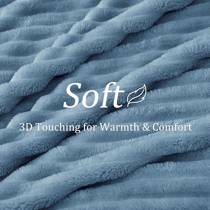 BEDELITE Ribbed Full Size Blanket for Bed, Blue, 84"x90" | Ultra-Soft Plush Fleece, Warm Yet Lightweight, Ribbed Texture, Home Decor, Machine Washable, Giftable, All-Season Use
