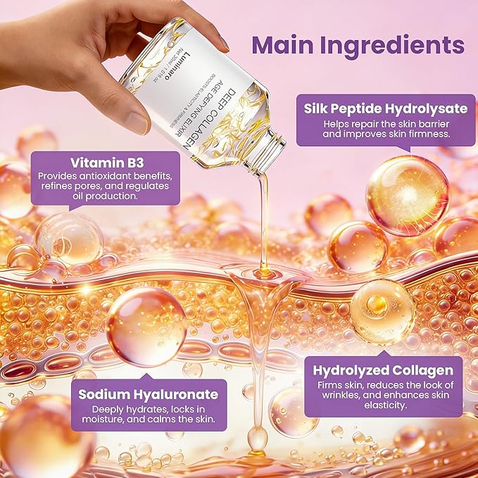 Collagen Silk Peptide Intensive Ampoule, Silk Peptide Intensive Lifting Ampoule，Anti-Aging Hydrating Serum for Face with Collagen & Multi Peptides，Hydrating Korean Skincare Facial Serum