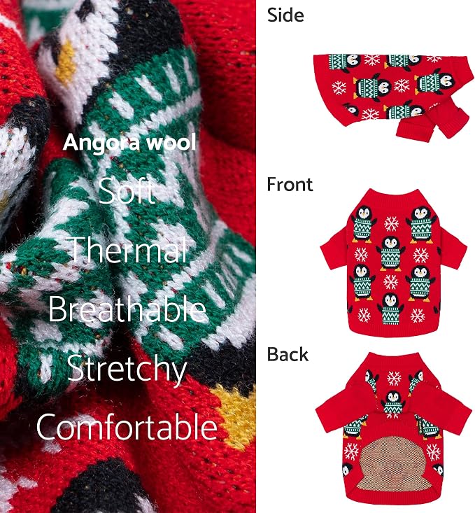 Fitwarm Funny Penguins Dog Ugly Christmas Sweater, Winter Dog Clothes for Small Dogs Girl Boy, Pet Xmas Outfit, Green, Red, White, XXL