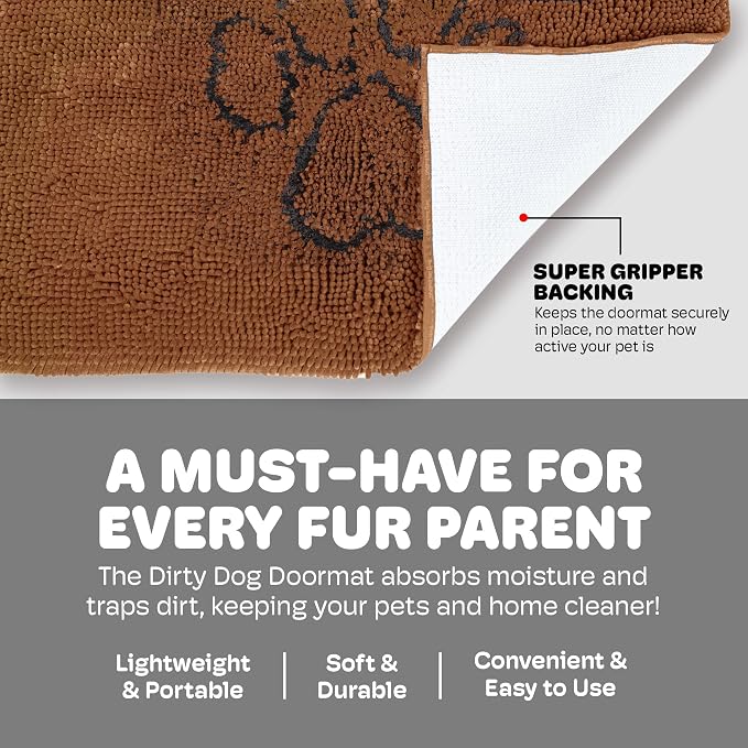Dog Gone Smart Dirty Dog Doormat - Fast Drying Rug - Brown, 31 x 20 in | Super Gripper Backing for Clean Floors - Absorbent Microfiber and Machine Washable Mat for Muddy Paws