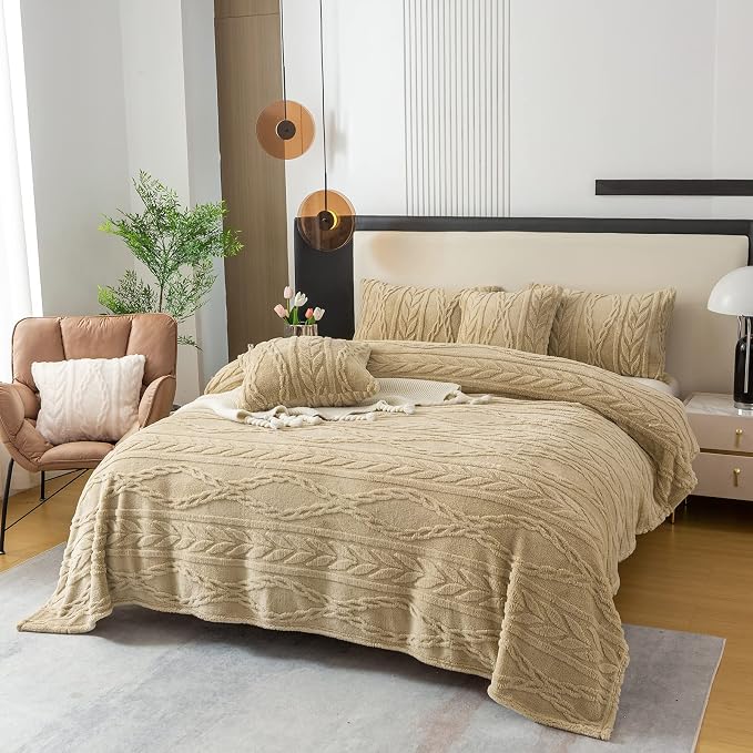 YUSOKI Sherpa Fleece Twin XL Size Blanket, Tan, 65"x90" | 3D Stylish Design,320GSM, Non-Shedding, Lightweight for All Season Use, stays fluffy after repeated washes, Perfect Gifts