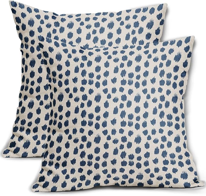 Light Blue Cream Pillow Covers 16x16 Set of 2 Boho Design Polka Dot Throw Pillows Modern Brush Strokes Print Decorative Outdoor Pillowcase Square Cushion Cover Linen Pillow Case for Sofa Couch Bed