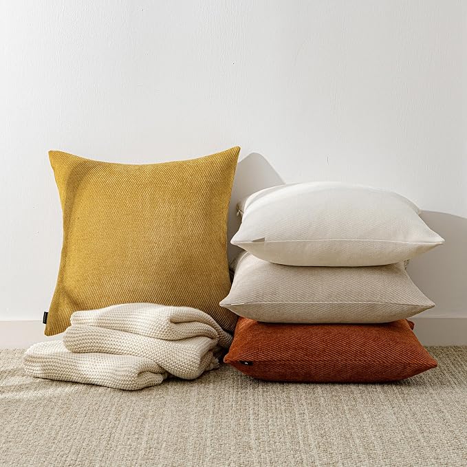 a moment Fall Decorative Throw Pillow Covers Pack of 2,22x22 Inch Rust | Twill Chenille Cushion Covers for Sofa Living Room Couch Bed