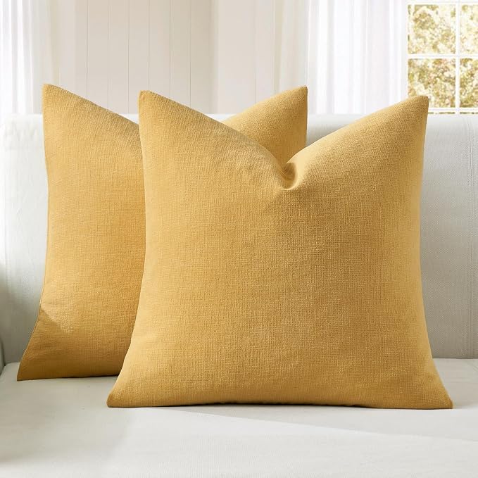 MIULEE Gold Chenille Couch Throw Pillow Covers, 20x20 | Set of 2, Soft Farmhouse Modern Home Decor, Decorative Pillowcases for Sofa Living Room Bed