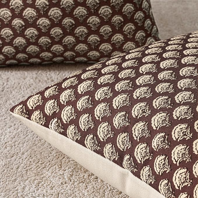 MIULEE Floral Print Decorative Pillow Covers 20x20, Withered Rose | Vintage Boho Farmhouse Modern Home Decor, Set of 2, Block Print Cushion Covers for Couch Sofa Bed Living Room